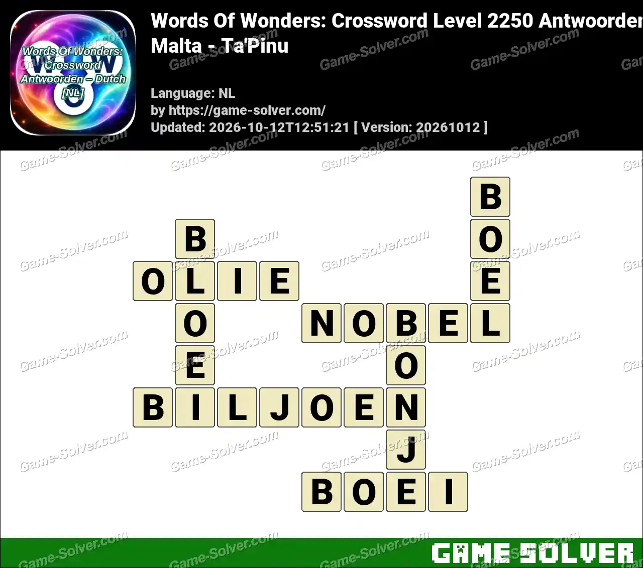 Words Of Wonders: Crossword Level 2250 Antwoorden – Malta – Ta’Pinu